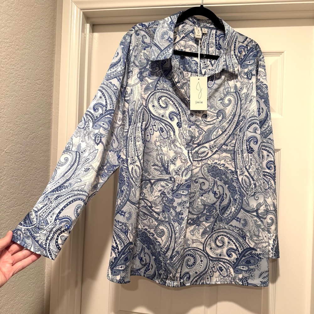 NWT Joie Blue and White Paisley Silky Shirt Gorgeous! Size 2X